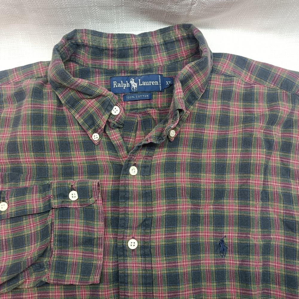 Ralph Lauren Mens XL Multicolor Plaid Embroidered Pony Button Up Shirt‎